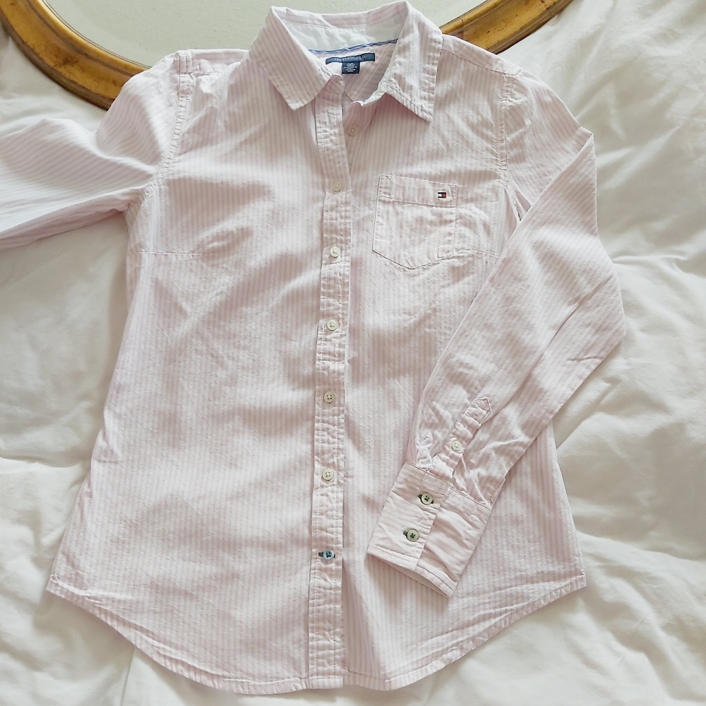 Tommy Hilfiger Pink Stripe Button Blouse